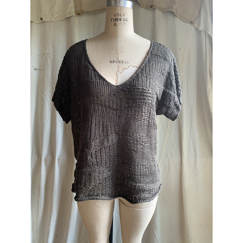 Eileen Fisher Olive Green Cotton Metallic Stitch Sweater NWT